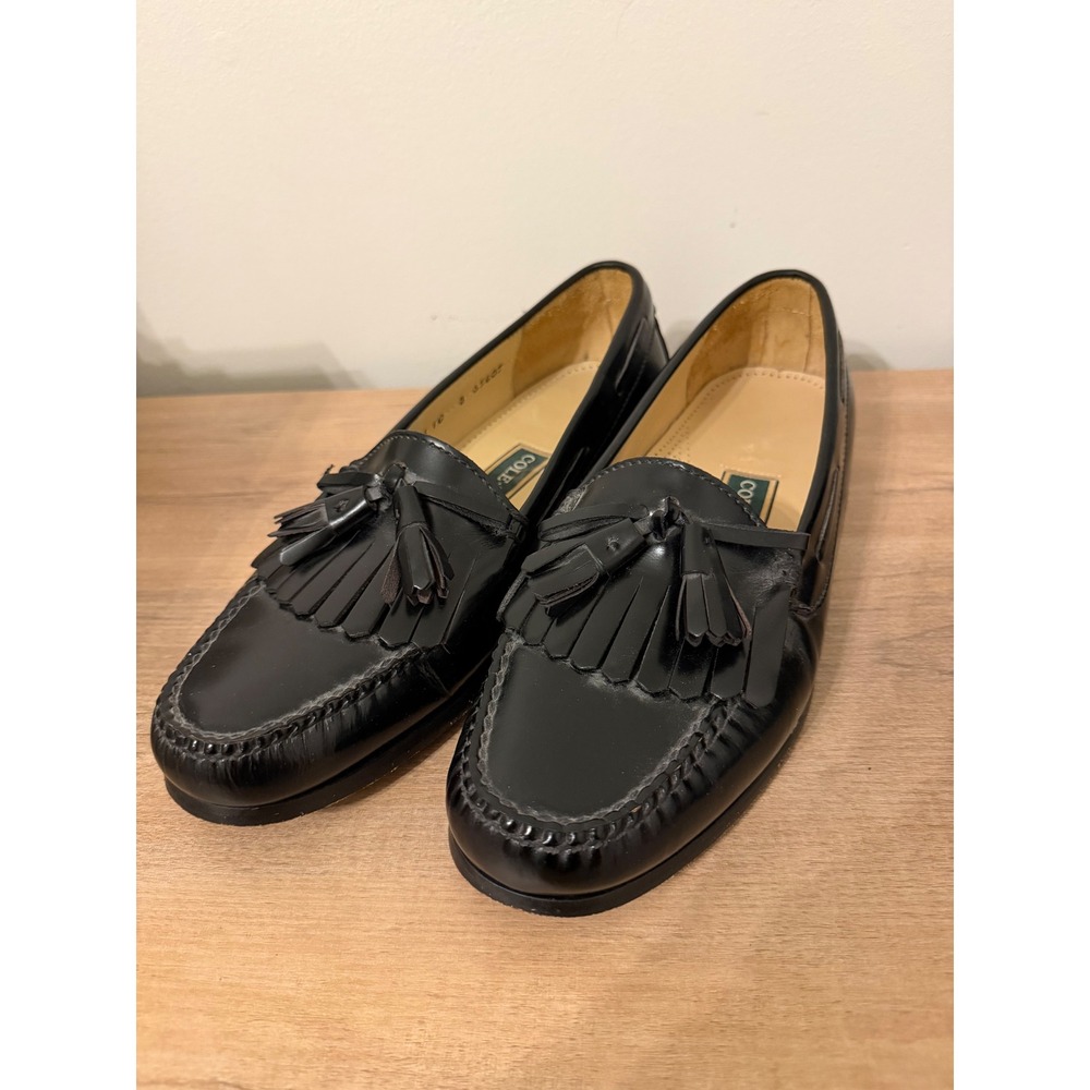 Cole Haan Mens Black Leather Tassel Kiltie Loafers Dress Shoes Size 10 D C02691